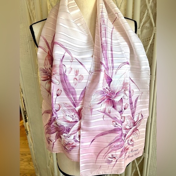 Vintage 1960s Pink Floral Sheer Scarf – Monaco Monte Carlo – NOS - Picture 8 of 11